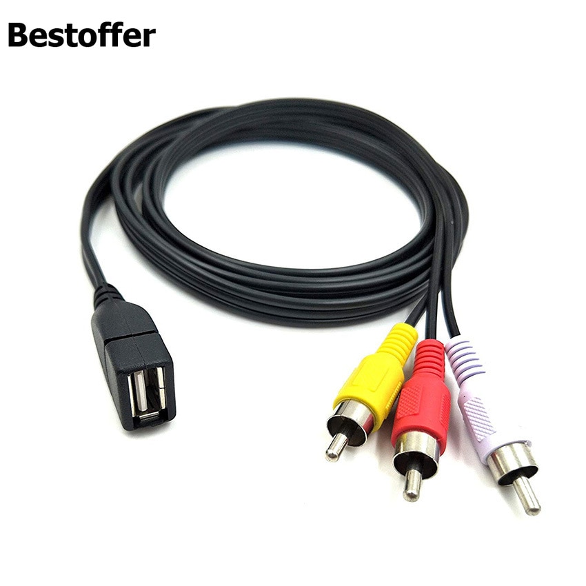 5 feet/1.5m USB 2.0 Female to 3 RCA Male Video A/V Camcorder Adapter Cable for TV/Mac/PC
