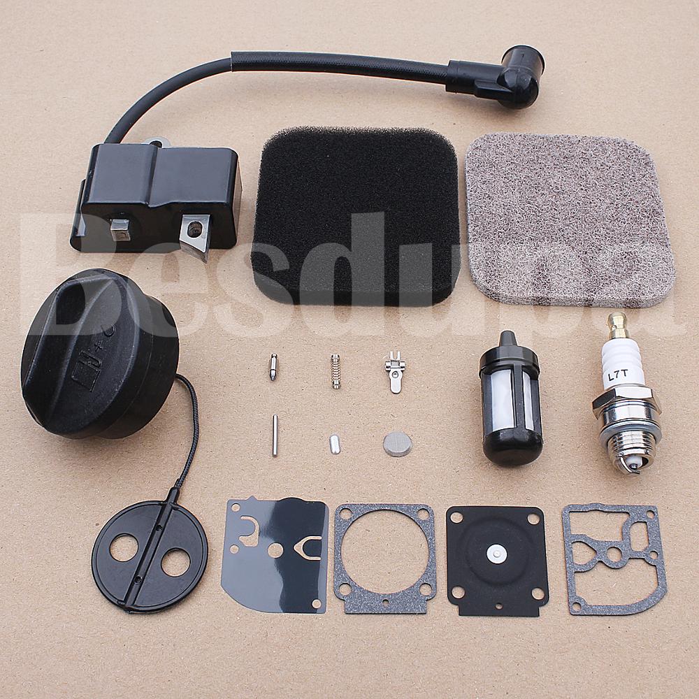 Zündspule Luft Kraftstoff Filter Gas Cap Für Stihl FS75 FS80 FS85 Trimmer 4137 124 1500 w Zündkerze Carb reparatur Kit