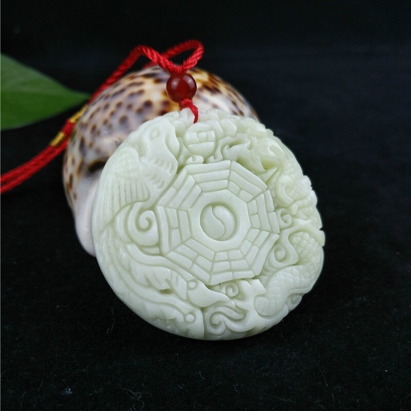Kinesisk naturlig hvid jade drage phoenix vedhæng halskæde charme smykker tilbehør udskåret amulet til kvinder mænd