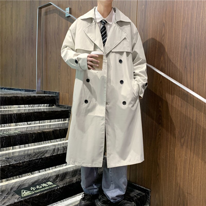 Trench-Coat décontracté pour homme, Long manteau à Double boutonnage, coupe-vent ample, style coréen, à la , gris, kaki, noir