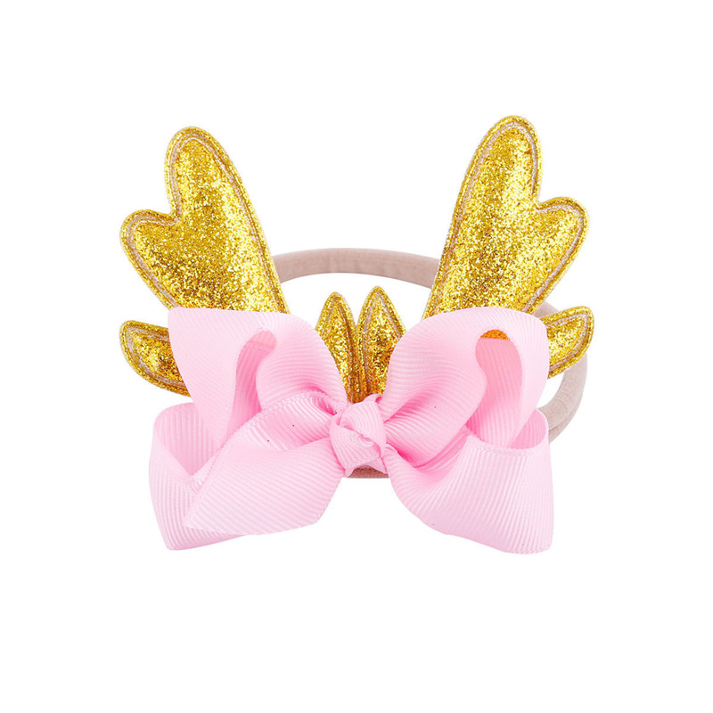 Weihnachten Infant Baby Geweih Stirnband Haar band Dance Ballett 6 Farben Neue Bunte Haar Band Mädchen Bogen Knoten: Gold