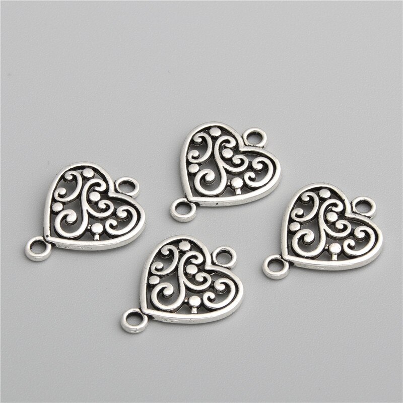 Abalorios en forma de corazón de aleación de Zinc con conector de flor, accesorios de joyería Diy, , 40 Uds., A2744