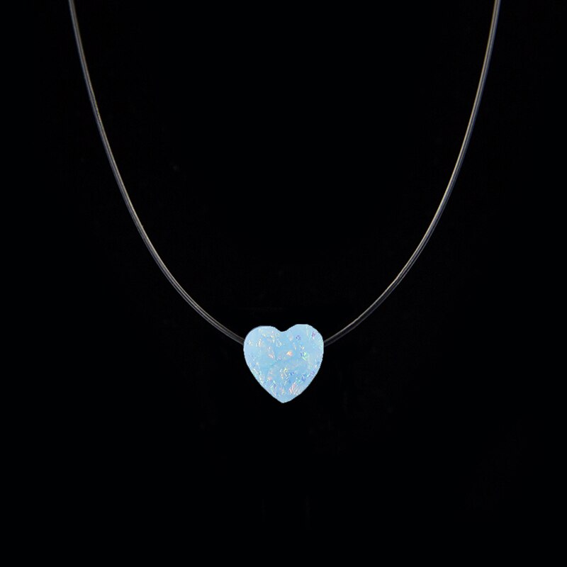 Kvindelig gennemsigtig fiskeline halskæde usynlig kæde lille kærligheds halskæde kvinder harpiks hjerte choker halskæde collier femme: Himmelblå