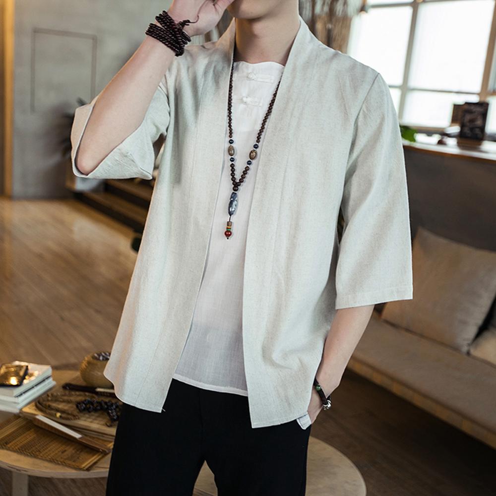 Vêtements traditionnels chinois pour hommes Oriental homme Bomber veste Kung Fu Wushu vêtements chinois lin chemises hommes hauts CN-118