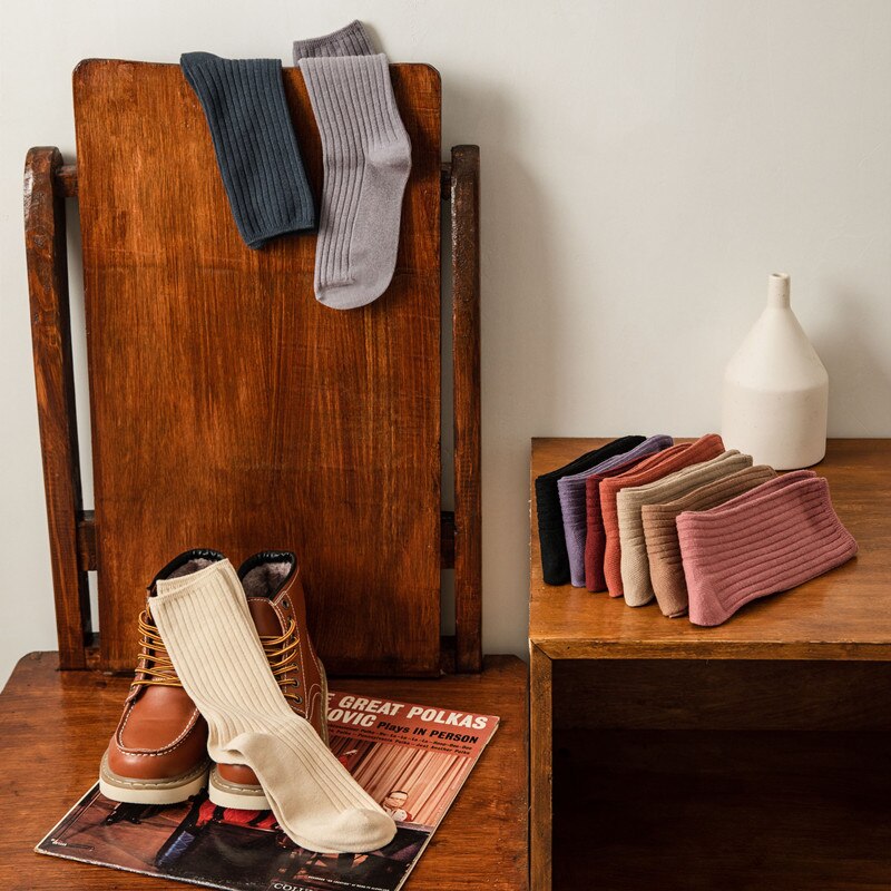 3 par/lote conjuntos de calcetines de mujer de Color sólido Retro calcetines largos de algodón para mujer transpirable estilo japonés Casual calcetín largo de algodón