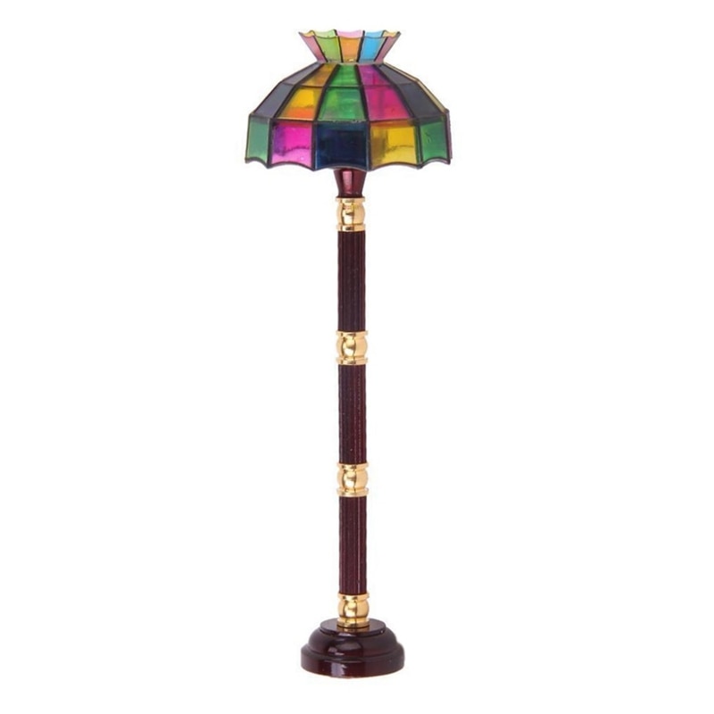 1/12 poppenhuis miniatuur led lamp staande lamp met schakelaar op batterijen kleurrijk licht: Default Title