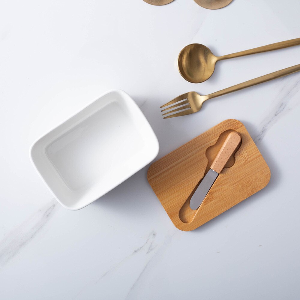 Container Ceramic Butter Keeper With Wood Lid And Small Knife Butter Container Kitchen Supplies Butter Container Butter