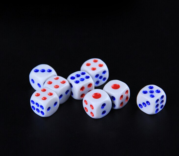 25 pz/lotto plastica Standard 10mm/12mm/14mm gioco bianco Decider dadi Die RPG giocattolo Bauble B2C negozio rosso e blu puntini dadi GYH