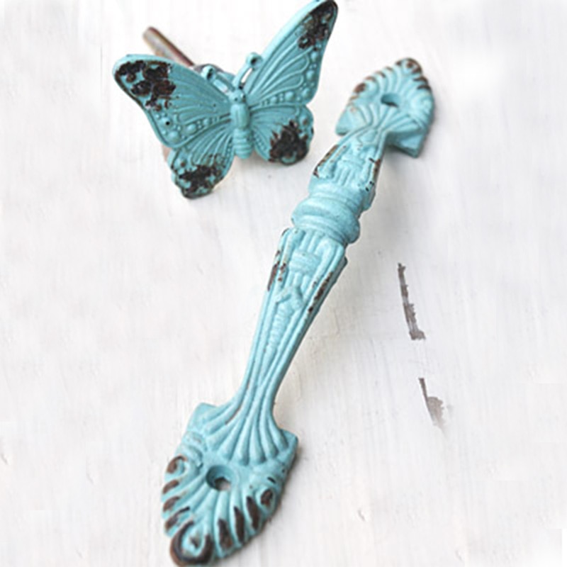 Mediterranen Stil Einzigen See Schmetterling Griff retro Kleiderschrank Katze Schwanz Doppel See Griff und Knopf Schublade Zauberstab Montiert Knopf