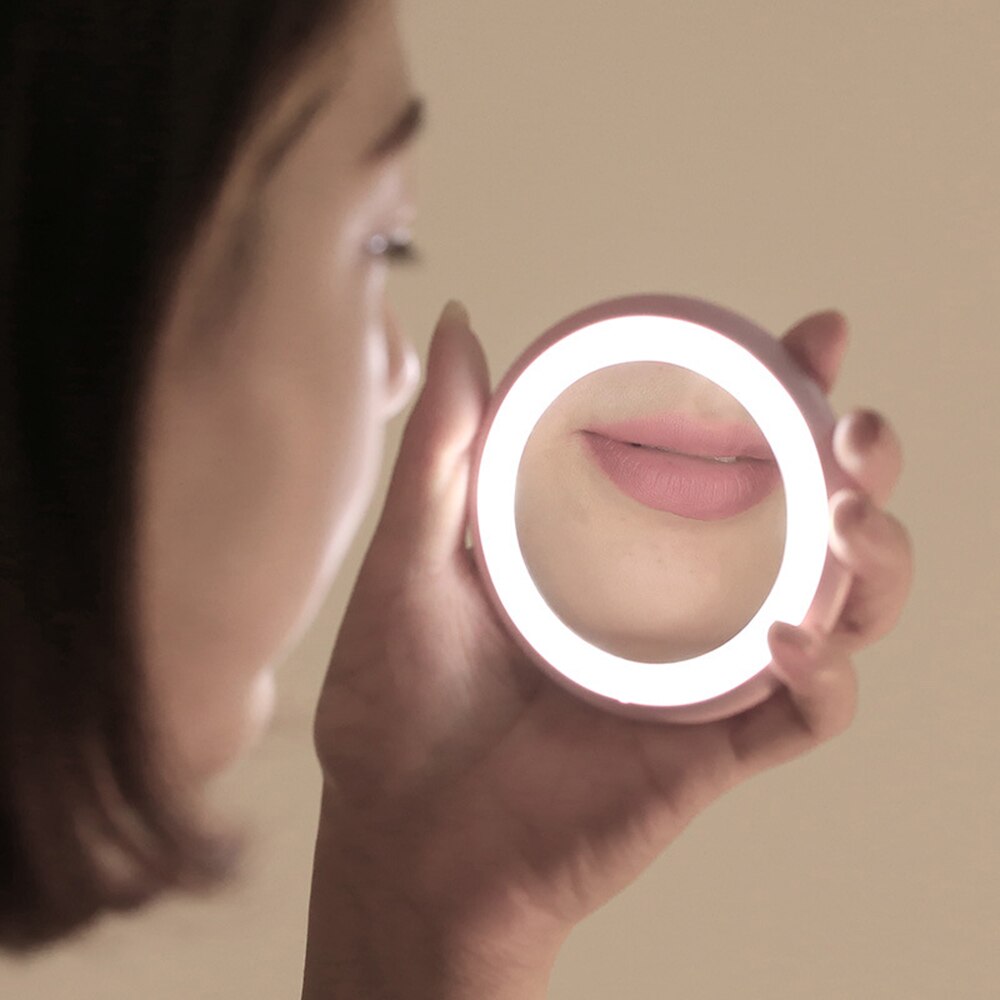 Mini Circular Makeup Make up LED Mirror Compact Portable Travel Illuminated Round Mirror light