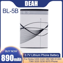 1-5pcs 890mAh BL-5B BL5B BL 5B Lithium Phone Battery For Nokia 5300 5320 N80 N83 6120C 7360 3220 3230 5070 5208 Replacement Cell