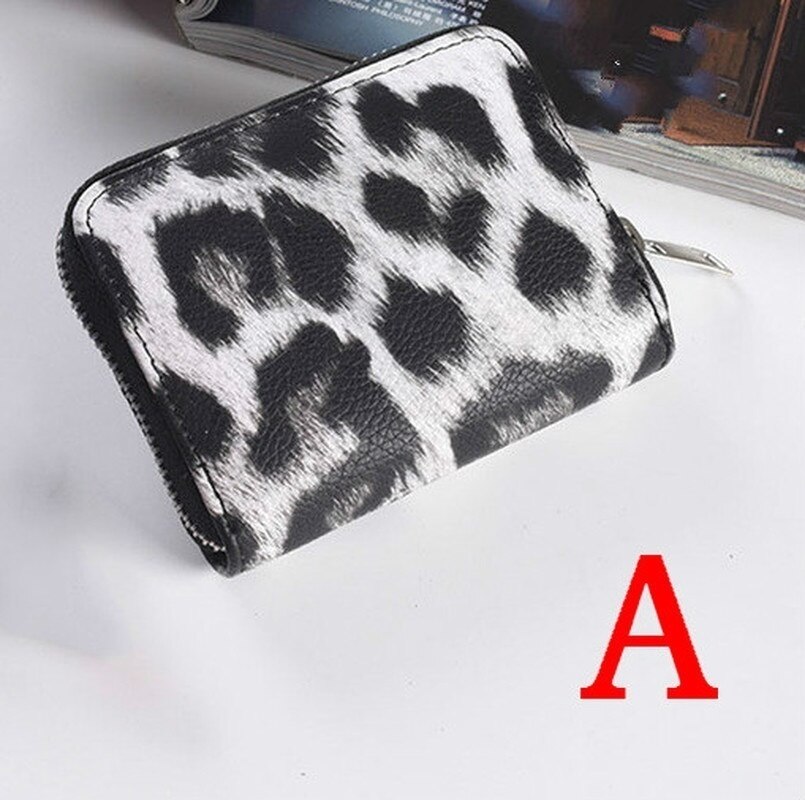 Carteira feminina leopardo curto impressão alça de pulso do plutônio zíper saco de grande capacidade multi-cartão slots saco do telefone móvel caso de cartão: A