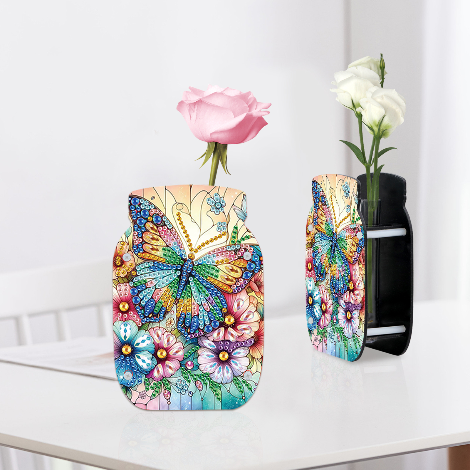 Diamond Art Painting Vaasset voor volwassenen, dierenpatroonvormige diamant acryl dubbelzijdige vaas voor thuis desktop decoratie cadeau: Rood