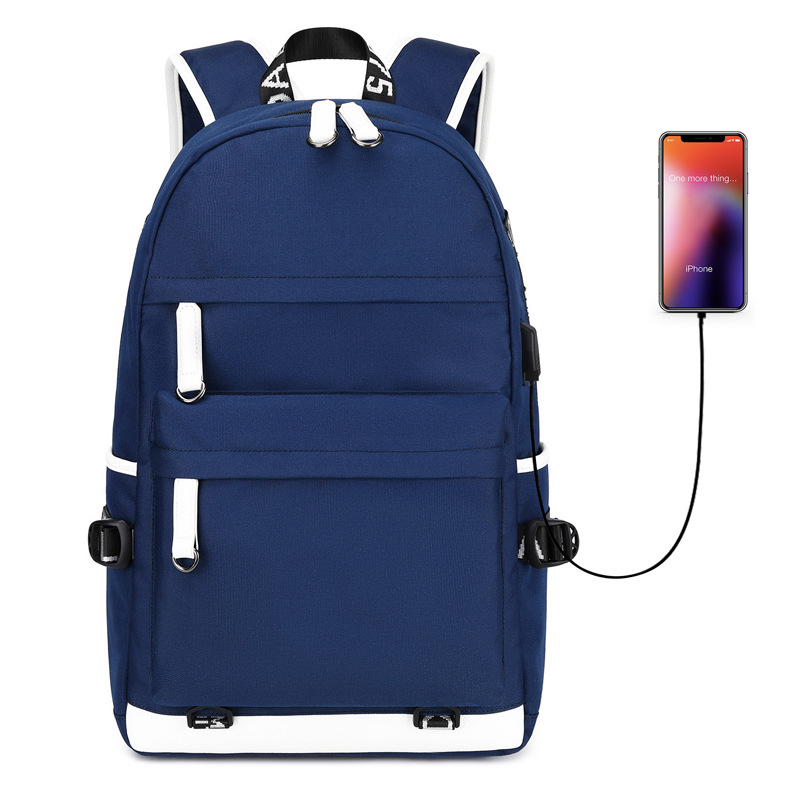 Large Backpack School Bag with USB Charging Port Men College Middle High Student Multifunction Travel Back Pack: Blue