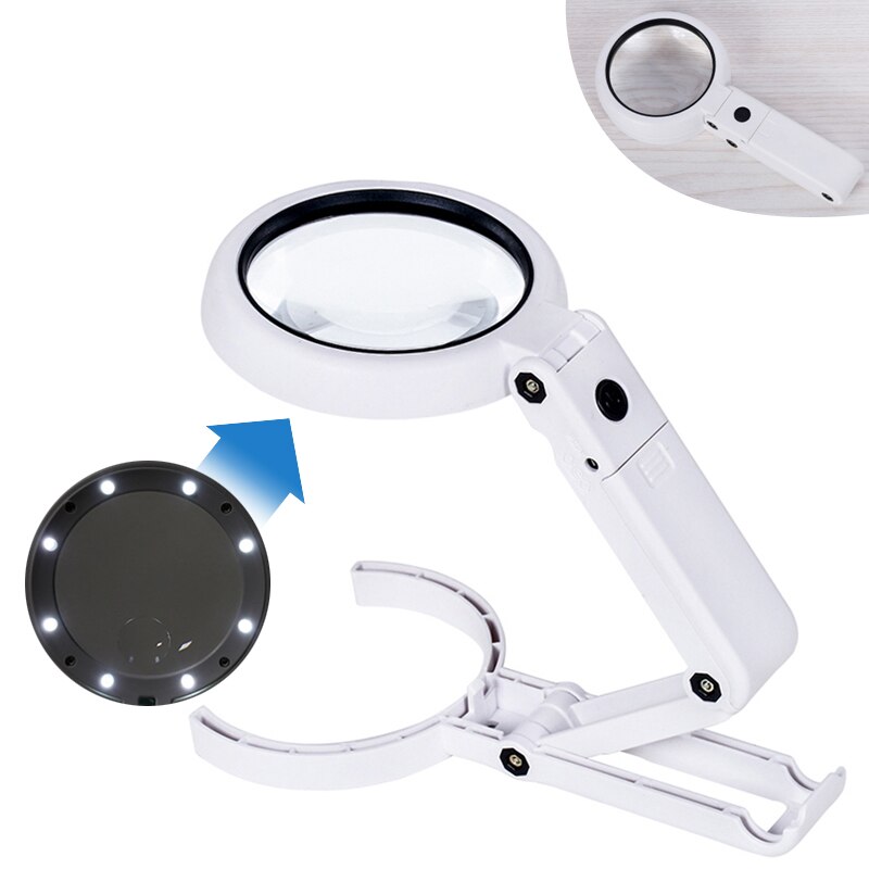 Loupe pliable 5x en 11x, lampe loupe pour journal, support de table à 8 led, loupe portable à main, loupe c