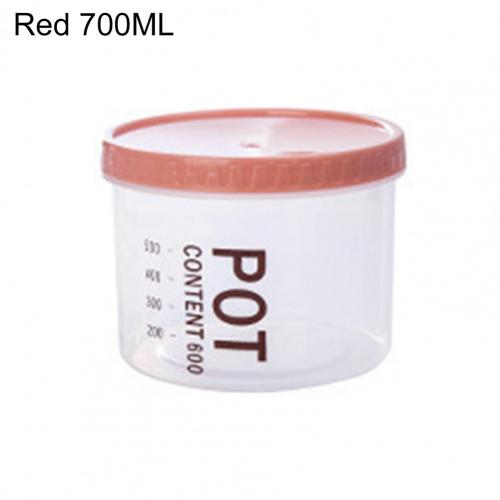 700/900ml Plastic Storage Can With Scale Sealed Tank Stackable Dried Fruit Tea Coarse Cereals Sealed Jar Kitchen Accessories: Red 700ML