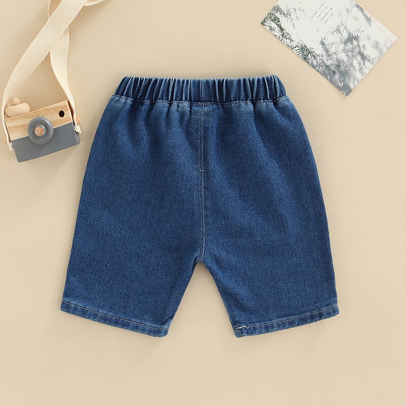 Blotona Little Boy Shorts, Elastic Waist Solid Color Denim Shorts with Pockets for Summer Spring Summer, 18Months-6Years