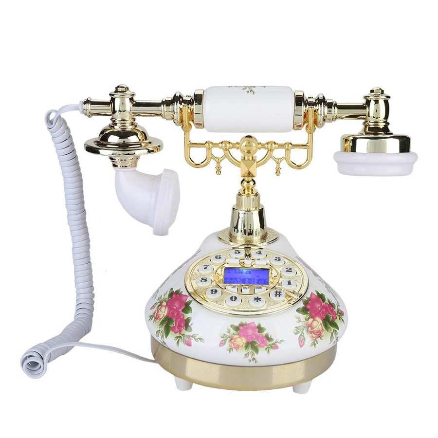 Retro Corded Telephone Desktop Wired Fixed Landline Telephone Support FSK/DTMF Dual System Line Powered Office Home Hotel