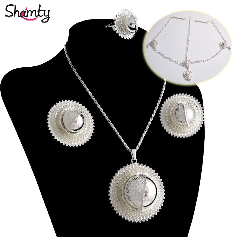 Shamty Ethiopian Bridal Jewelry African Sets Earrings Necklace Ring Headwear Nigeria Sudan Eritrea Kenya Wedding Set