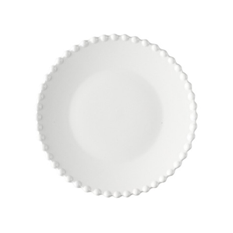 Nordic Pearl-Rim Plate Ceramics Dinnerware Set Steak Flat Tray Dessert Plate Salad Bowl Beaded Tableware Round Shape