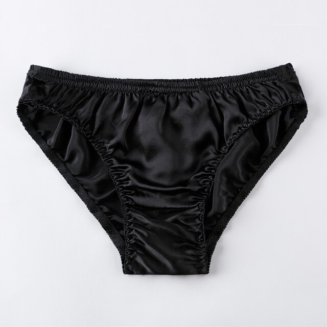 Men Sexy 100% Silk Briefs Knickers Low Rise T-Back Seamless Breathable Underpants Men&#39;s Thong Underwear: Black / XL