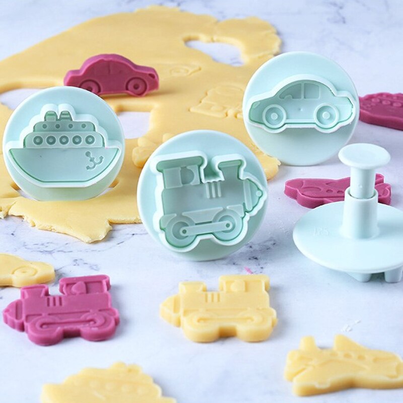 Bilkaka stämpel fräs set plast 3d kakor kex formar fondant maker form för att baka bakverk tårta dekorationsverktyg