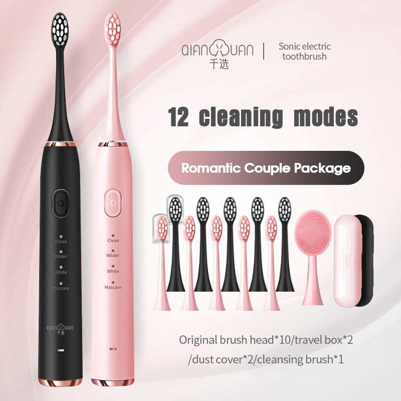 Electric Toothbrush Toothbrush Sonic Ultrasonic Brush IPX7 Waterproof Sonic Toothbrush Recharge Sterilization Anti-bacteria: Combination Two