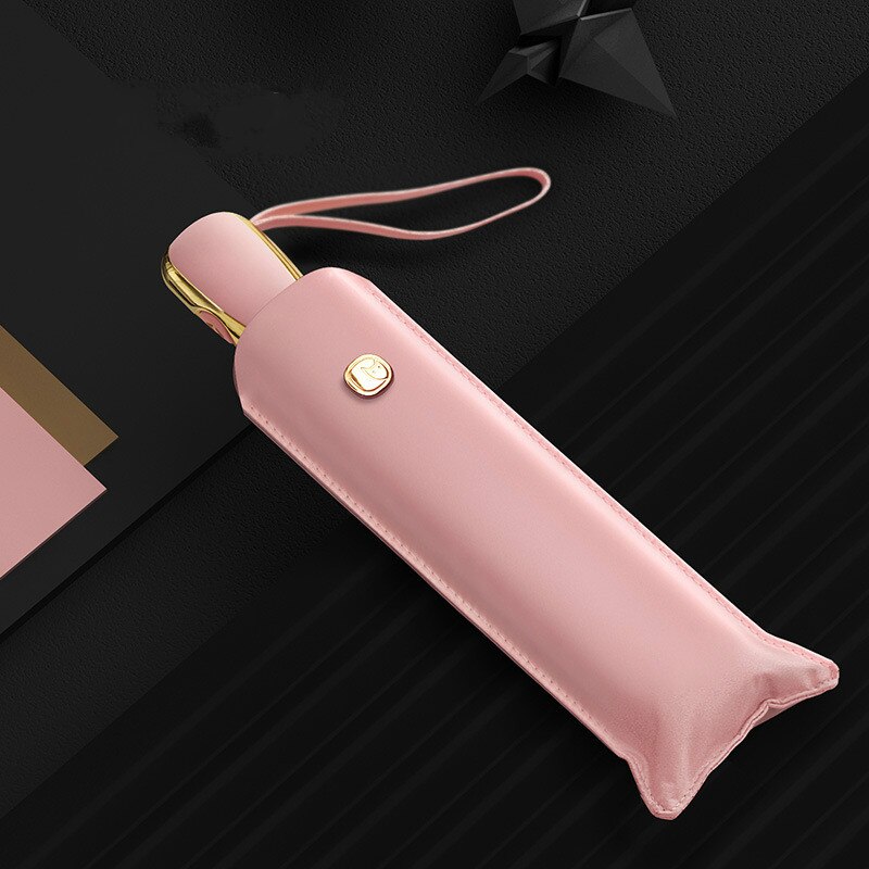 Windproof foldable fully automatic umbrella Simple ultra-light full three-folding umbrella for men and women: Pink