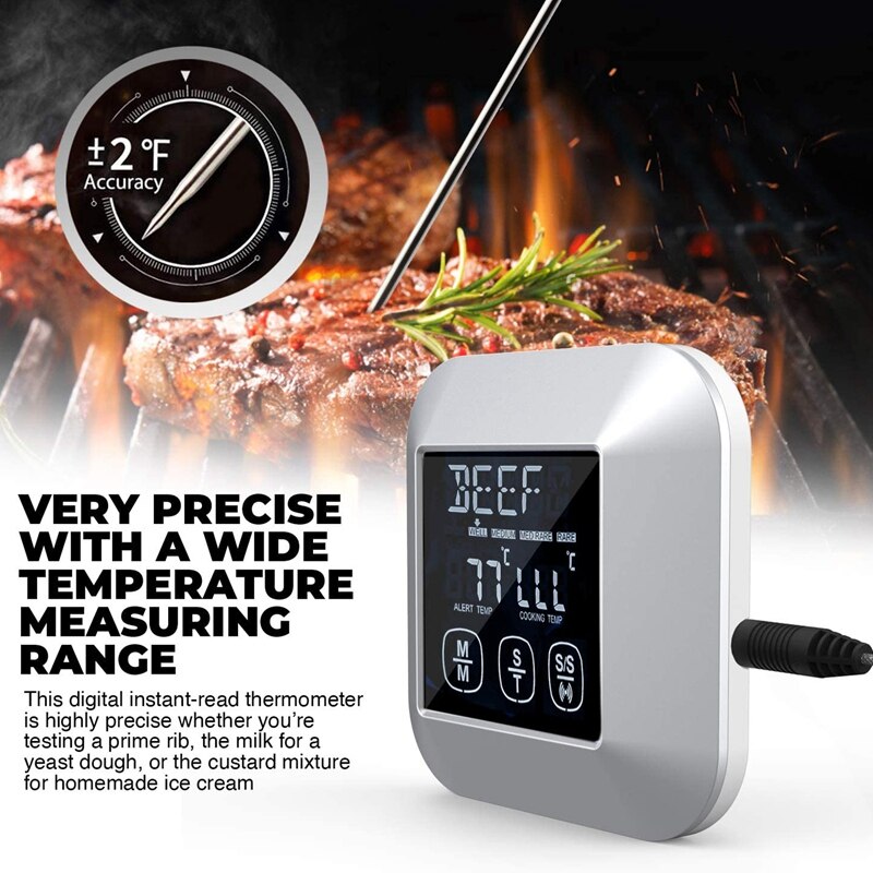 Digital Press Screen Cooking Thermometer Suitable for Meat and Poultry Wired Probe, Used for Frying Pan Oven Grilling
