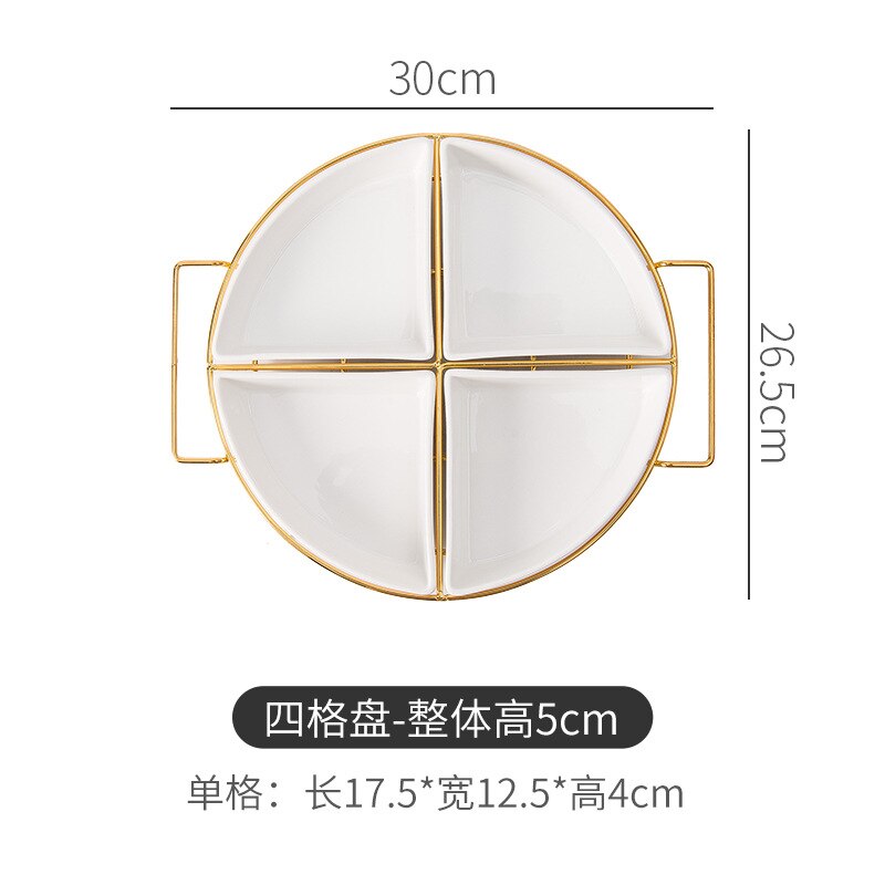 Northern European Style Ceramic Fruit Plate Color Glaze Dividing Plate Household Snack Plate Nut Plate Dry Fruit Box: White Four Squares