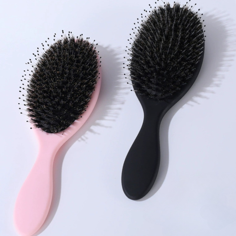 Cepillo de pelo de cerdas de jabalí con acabado mate, cepillo de extensión de cabello con dientes de nailon para mujer, cepillo de cojín, peinado, alisador y desenredante