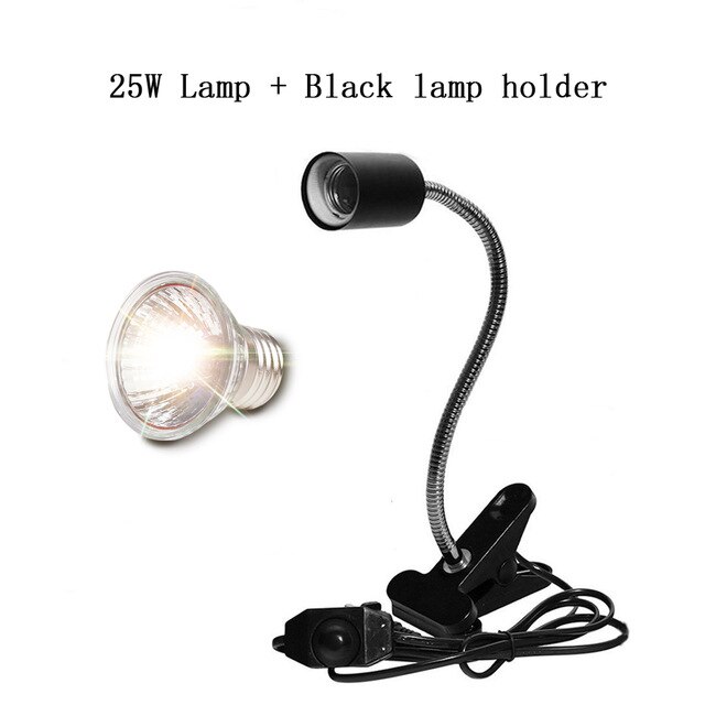 Uva + uvb 3.0 réptil conjunto de lâmpada com clip-on suporte da lâmpada tartaruga basking uv kit lâmpada de aquecimento tartaruga lagartos luz iluminação: 25W and Black holder