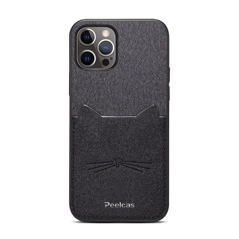 Stijl voor iphone 12/12 mini /12 pro /12 promax kaarthouder telefoonhoesje kattenoor leer zakelijke stijl: 12 12 pro zwart