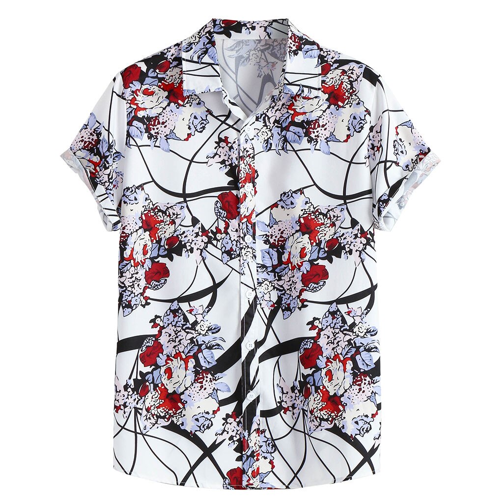 Zomer Mannen Shirts Hawaiian Shirt Top Blouse Mannelijke Kleding Bloemen Shirt Casual Gedrukt Down Korte Mouw Рубашка