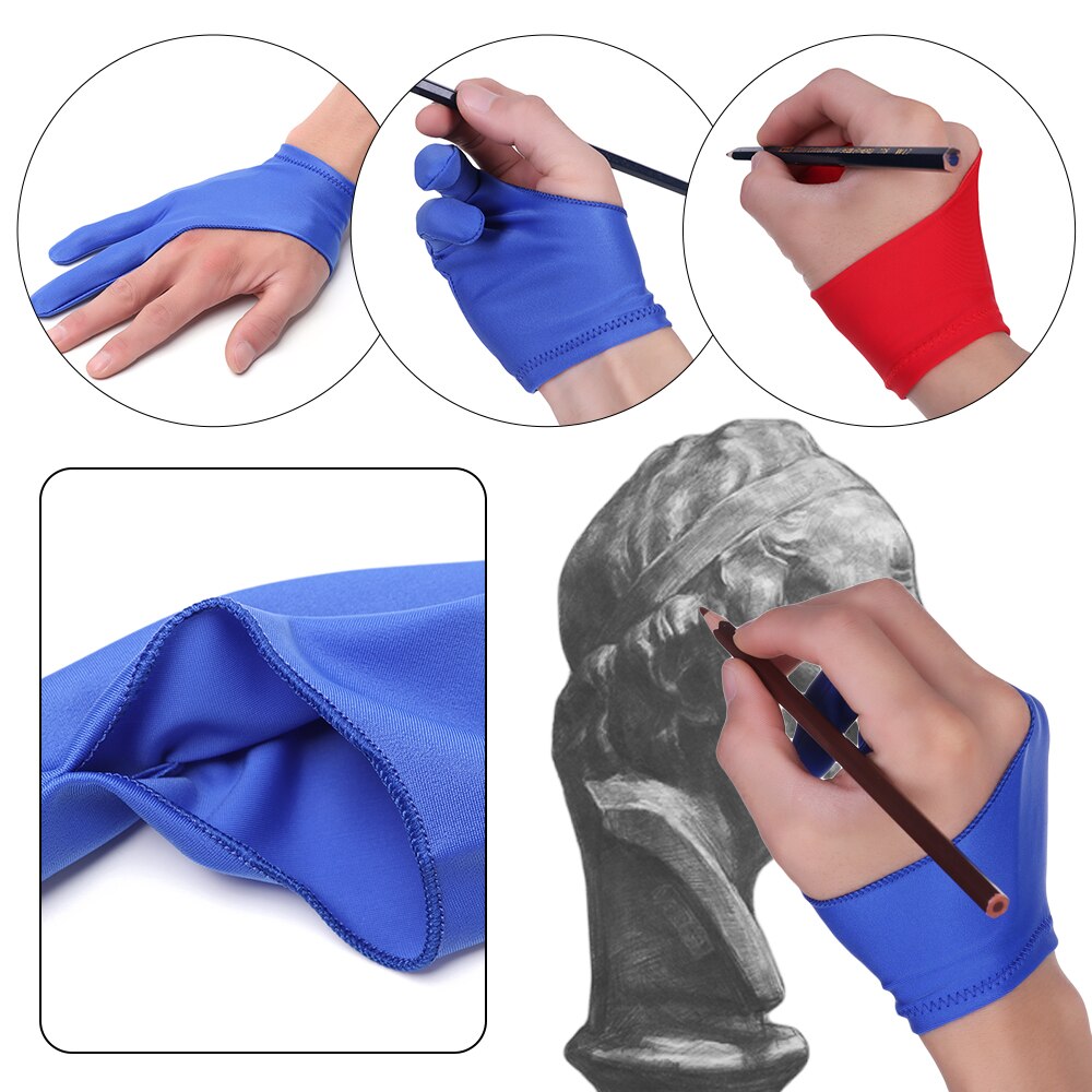 Luva anti-incrustação de 2 dedos, preto, ambas para a mão direita e esquerda, luvas de pintura de artista para qualquer luva de tablet de desenho gráfico