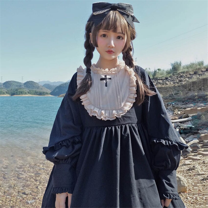 Lolita robe Style japonais doux Kawaii filles croix gothique dentelle cour princesse Cosplay Halloween fête femmes victorienne