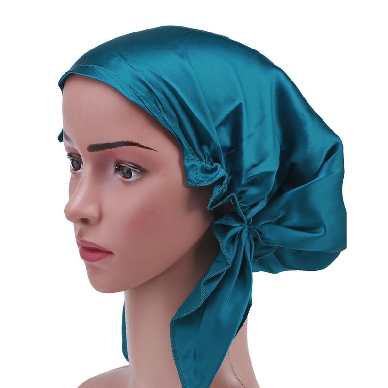 Mulberry Silk Night Sleeping Cap Long Hair Bonnet Smooth Soft Hat for Women Girls(Black/Blue/Pink)