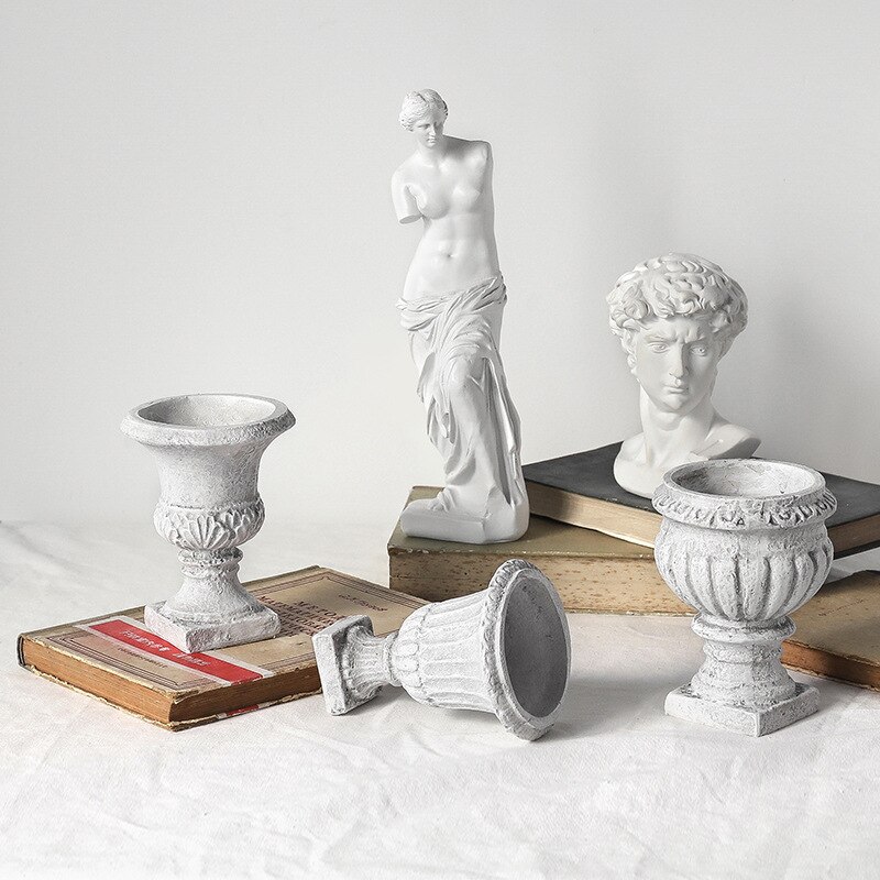 Vit retro blomkruka hem skrivbord markfest dekoration harts romersk skulptur europeisk stil gör gammal vas