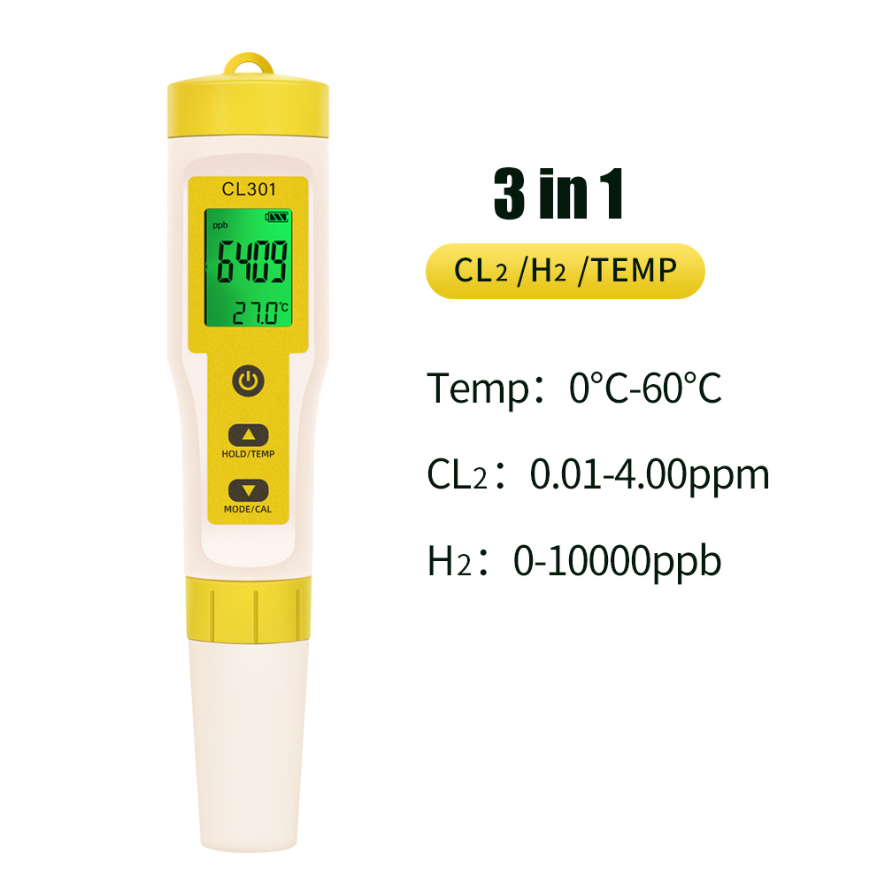 5-in-1-Chlormessgerät PH CL2 H2 ORP Temperaturmessgerät Wasserqualitätstester für Pools Trinkwasser Aquarium Schwimmbad: Brown