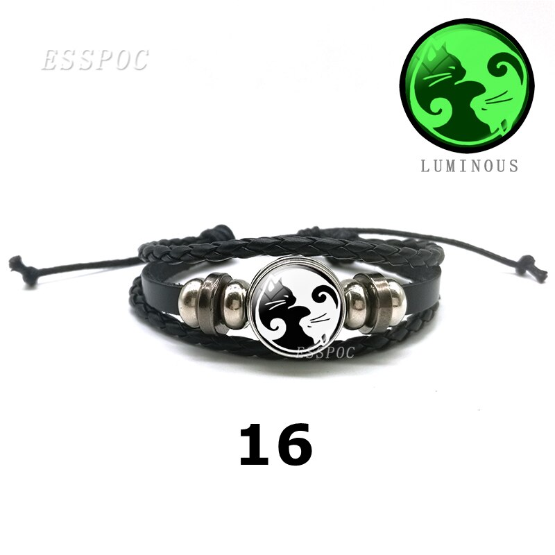 YinYang potins en cuir noir Bracelet lumineux rétro Tai Chi Kung Fu Logo bouton pression Bracelet hommes et femmes bijoux accessoires: 16