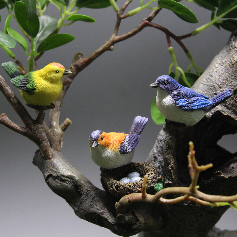 Birdie Beeldjes Tuinieren Ornamenten 4 stks/set Vogelnest Vogel Eieren Landschap Mini Bonsai Simulatie Model Poppenhuis Decor
