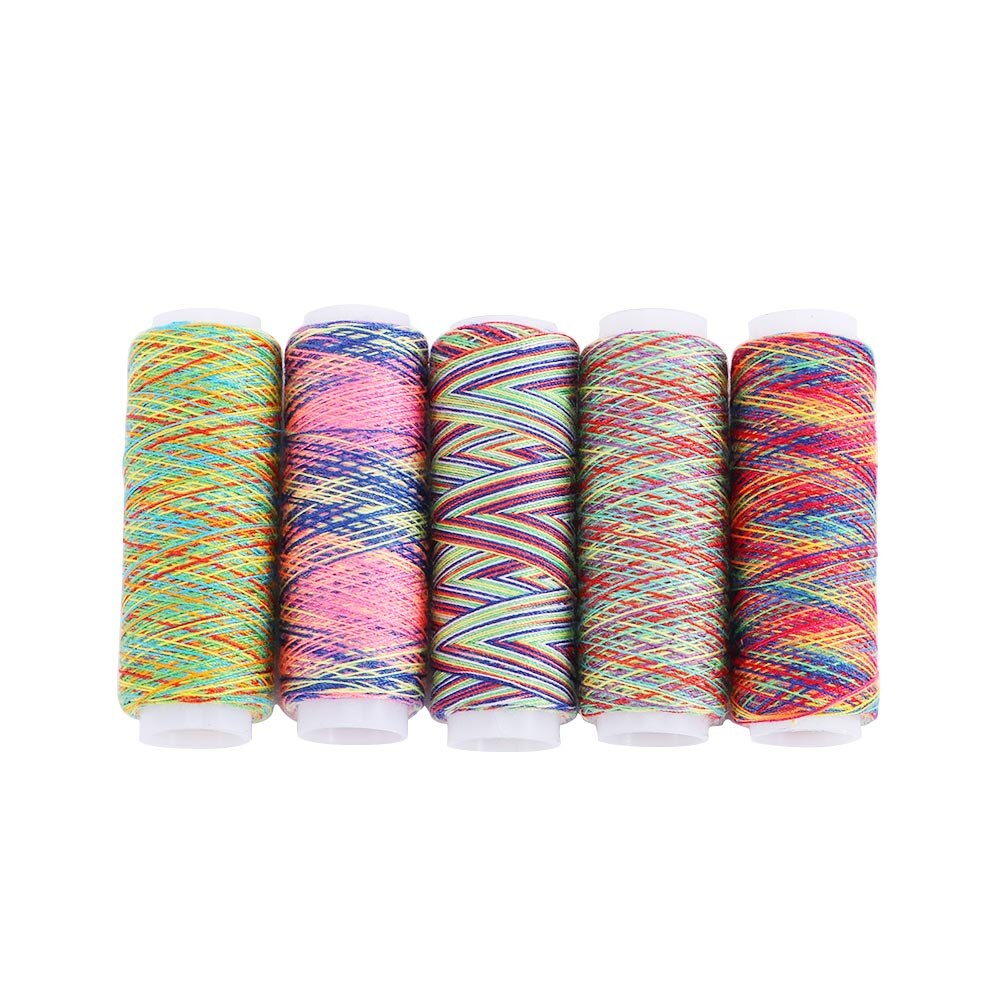 5Pcs Rainbow Color Sewing Thread Polyester Fiber Embroidery Sewing Thread Home DIY Sewing Accessories Supplies: Default Title
