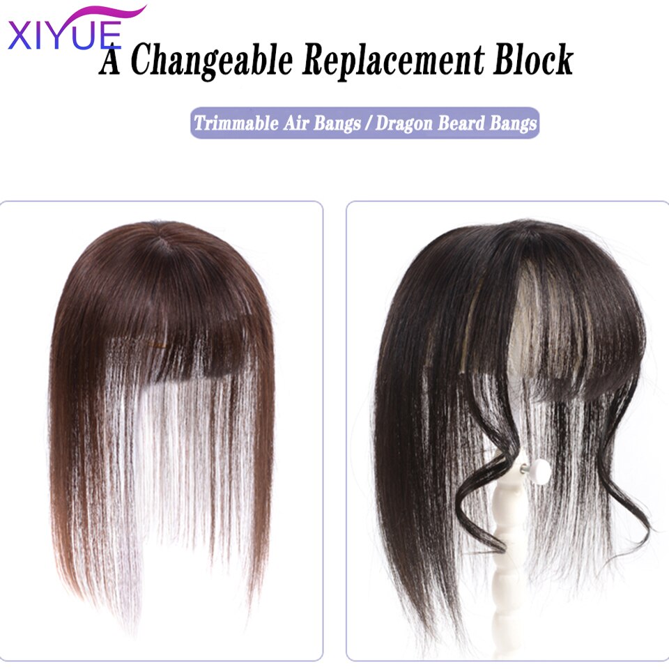 XIYUE Center frange haut cheveux pièces avec frange fait à la main demi-tête perruque droite naturel Invisible remplacement synthétique cheveux pièce
