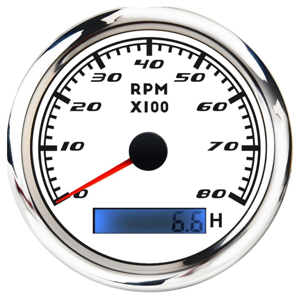 Veneen kierroslukumittari meren kierroslukumittari mittari lcd -tuntimittari 8 - 32v 8000 rpm 85mm: Valkoinen
