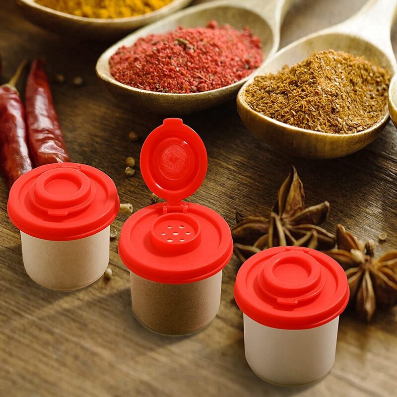 Salt and Pepper Shakers Moisture Proof Salt Shaker with Red Covers Lids Plastic Airtight Spice Jar Dispenser