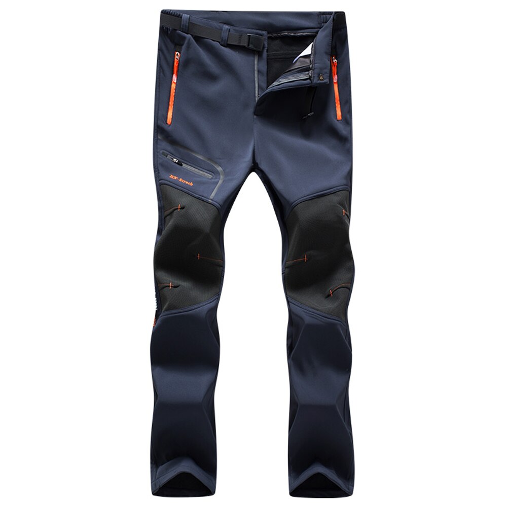 Men Hiking Pants Water Resistant Breathable Winter Pants with Pockets Fleece Lined Pants with Belt Camping Skiing Outdoor Pant: Blue / L