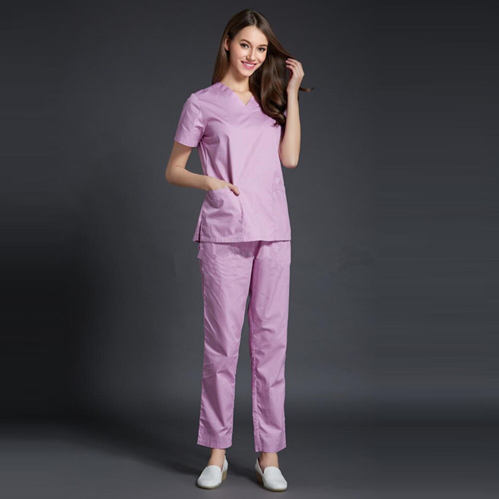 kurzarm Doktor Krankenschwester Uniform Sommer Krankenhaus Medizinische Schönheit Salon Spa Peeling-setzt Chirurgische Medizinische Uniformen: Rosa Violett / XL