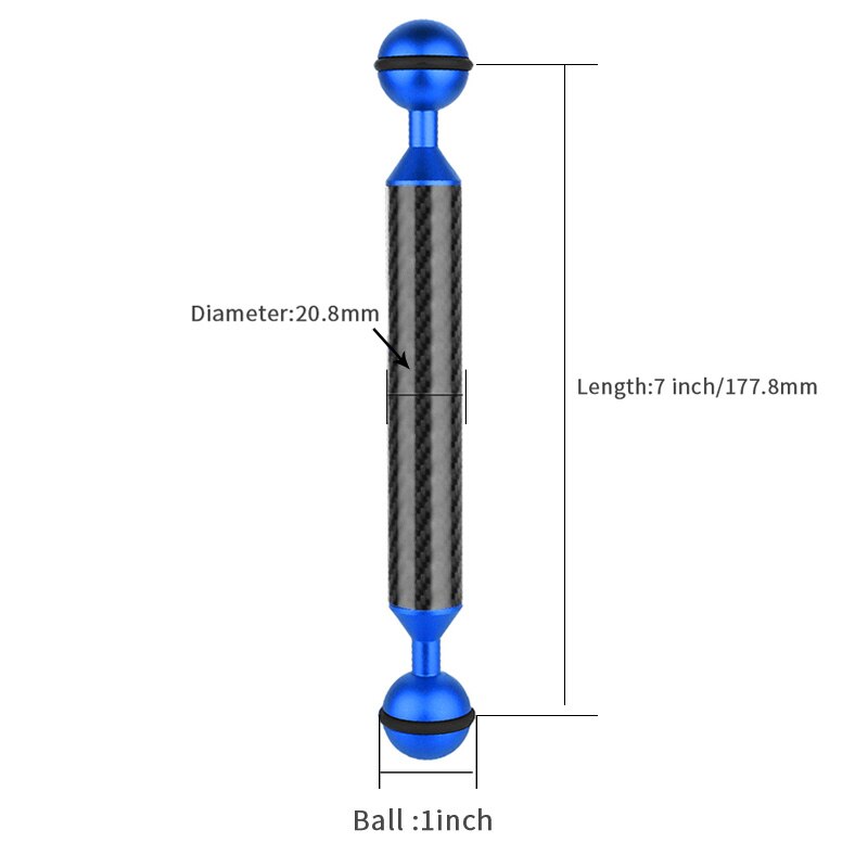 Carbon Fiber Dual Ball Head Diving Photography Float Buoyancy Arm Camera Underwater Tray Kit Ultralight 5/6/7/8/9/10/11/12 Inch: 7inch Blue