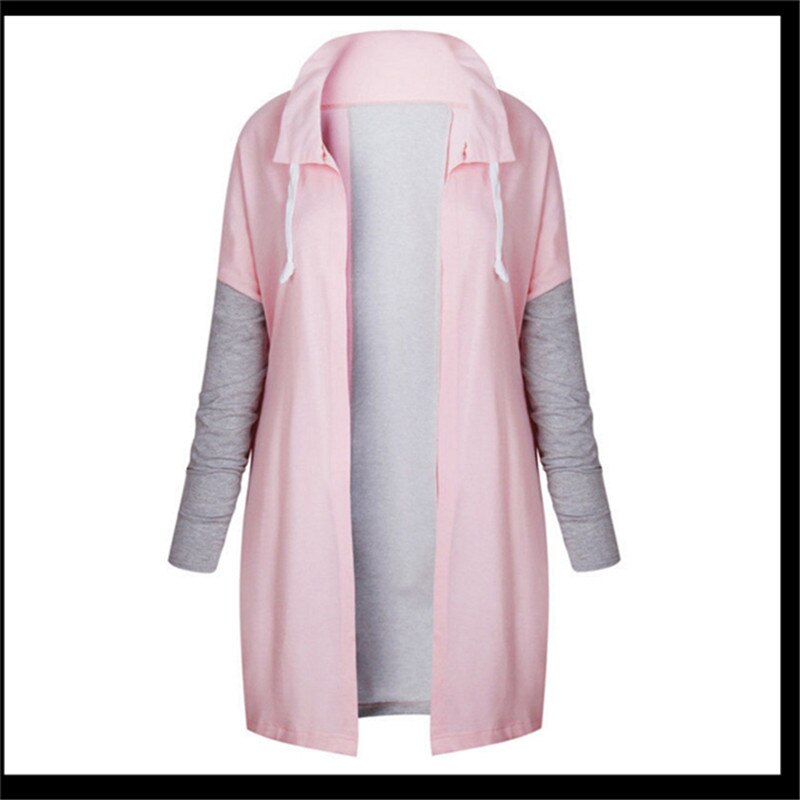 Hoody Lange Vesten Lente Bovenkleding Jassen Vrouwelijke Herfst Vrouwen Mode Kleding Patchwork Casual Lange Jas: pink / M