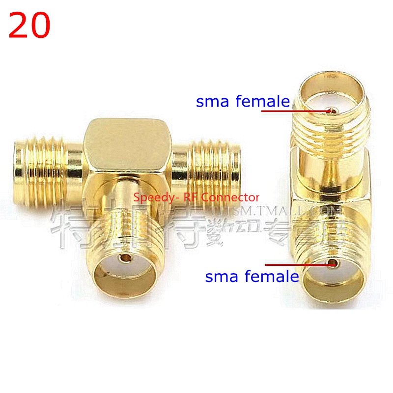 2 pçs/lote sma para sma macho fêmea conector reto 90 graus ângulo direito tipo t 3way divisor rpsma para RP-SMA adaptador macho rf: Marrom